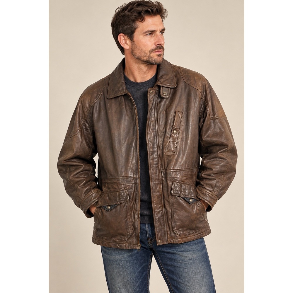 Vintage 90s Reed Sportswear Leather Jacket Men's 44 Brown Rugged Heritage Patina